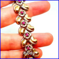 Bracelet art déco en argent, or et rubis. Antiquités. Bracelet en argent doré Bracelet art déco en argent, or et rubis. Antiquités. Bracelet en argent doré