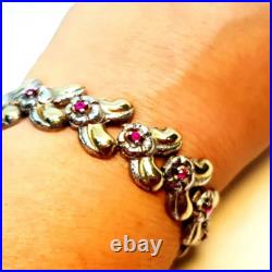 Bracelet art déco en argent, or et rubis. Antiquités. Bracelet en argent doré Bracelet art déco en argent, or et rubis. Antiquités. Bracelet en argent doré