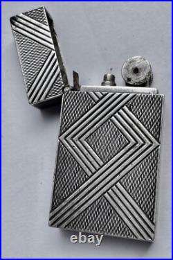 Briquet à essence Art Deco Argent LIGHTER Feuerzeug ACCENDINO AANSTEKER