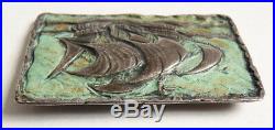 Broche métal argenté + laque signée LOYS LUCHA vers 1930 Art deco bateau