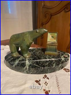Bronze animalier art déco, sculpture en bronze, pour cet encrier socle en marbre