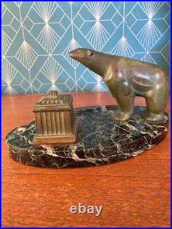 Bronze animalier art déco, sculpture en bronze, pour cet encrier socle en marbre