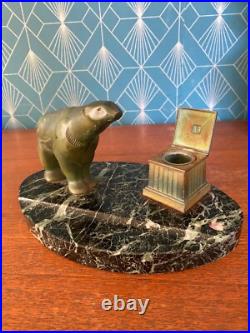 Bronze animalier art déco, sculpture en bronze, pour cet encrier socle en marbre