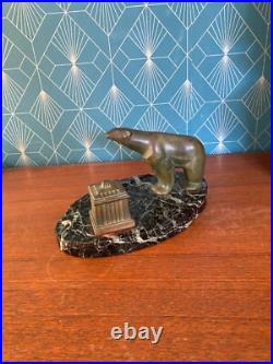 Bronze animalier art déco, sculpture en bronze, pour cet encrier socle en marbre