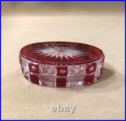 CRISTALLERIES DE NANCY rare boite à poudre ART DECO cristal taillé doublé rouge