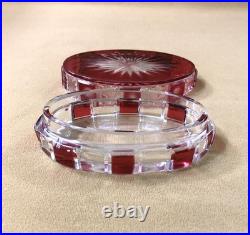 CRISTALLERIES DE NANCY rare boite à poudre ART DECO cristal taillé doublé rouge