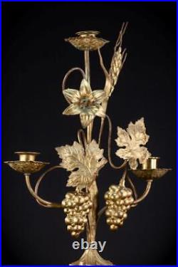 Candélabres Paire Deux Bronze Et Laiton Antique Art Déco Autel Vases 50cm