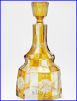 Carafe en verre bohémien Antique Art déco ambre taillé à transparent