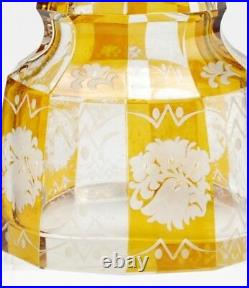 Carafe en verre bohémien Antique Art déco ambre taillé à transparent