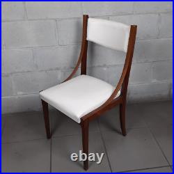 Chaise En Bois Et En Cuir Blanc Rembourrée Art Déco Collection Vintage Années 50