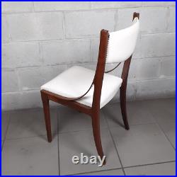 Chaise En Bois Et En Cuir Blanc Rembourrée Art Déco Collection Vintage Années 50