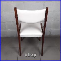 Chaise En Bois Et En Cuir Blanc Rembourrée Art Déco Collection Vintage Années 50
