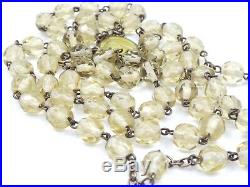 Chapelet ancien en argent massif vermeil émaillé perles jaunes Art Déco 1930