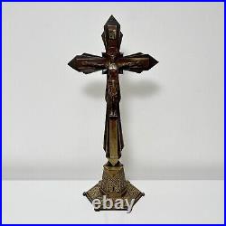 Christ Crucifix Autel en bronze décor polychrome Art Deco France 1930