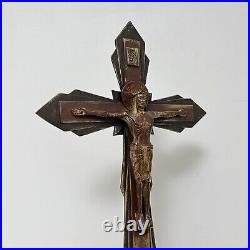 Christ Crucifix Autel en bronze décor polychrome Art Deco France 1930