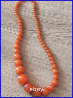 Collier ancien Art Déco en ambre pressé, perles olive, vintage rétro collection