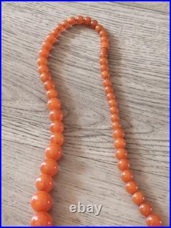 Collier ancien Art Déco en ambre pressé, perles olive, vintage rétro collection