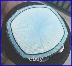 Compact Art Déco En Argent Sterling Et Émail Bleu H/M 1937 Adie Brothers