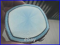 Compact Art Déco En Argent Sterling Et Émail Bleu H/M 1937 Adie Brothers