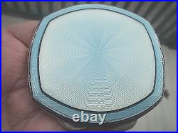 Compact Art Déco En Argent Sterling Et Émail Bleu H/M 1937 Adie Brothers