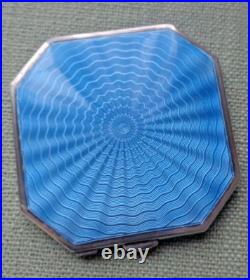 Compact Art Déco En Argent Stg Attrayant Et Émail Bleu H/M 1939 Deakin & Francis