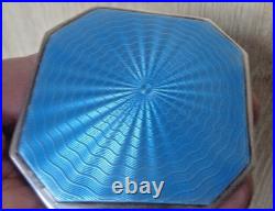 Compact Art Déco En Argent Stg Attrayant Et Émail Bleu H/M 1939 Deakin & Francis