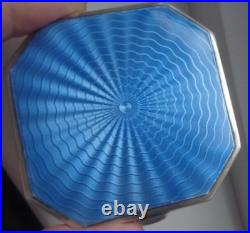 Compact Art Déco En Argent Stg Attrayant Et Émail Bleu H/M 1939 Deakin & Francis