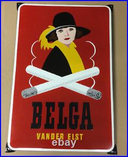 Copie D ancienne plaque émaillée BELGA Cigarette 70 X 47 cm Femme Art Déco Tabac