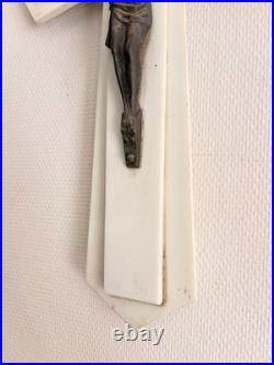 Crucifix Christ en Croix Marbre Blanc Art Déco Géométrique 1930