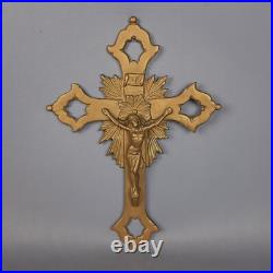 Crucifix Religieux Art Déco'Sculpture Laiton Mural Art Saint Italie 1950