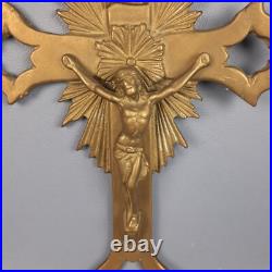 Crucifix Religieux Art Déco'Sculpture Laiton Mural Art Saint Italie 1950