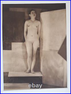 Curiosa Art Déco grande photographie femme nue & drapé tirage original ancien