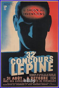 DEROUET AFFICHE ART DECO 32 eme CONCOURS LEPINE SALON DES INVENTIONS 1934