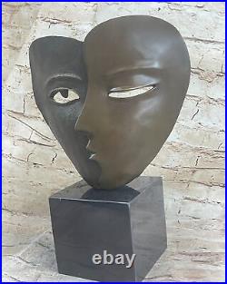 De Collection Bronze Statue Deal Représentant Deux Visages Masque Dali Art Déco