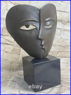 De Collection Bronze Statue Deal Représentant Deux Visages Masque Dali Art Déco