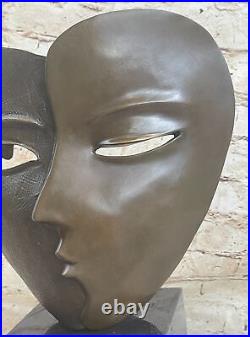 De Collection Bronze Statue Deal Représentant Deux Visages Masque Dali Art Déco