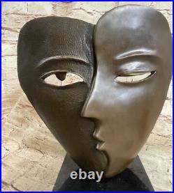 De Collection Bronze Statue Deal Représentant Deux Visages Masque Dali Art Déco