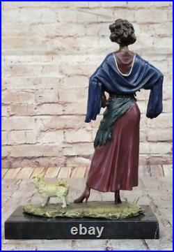 De Collection J. Erte Art Déco Bronze Statue Femme Avec Chien Domestique Solde