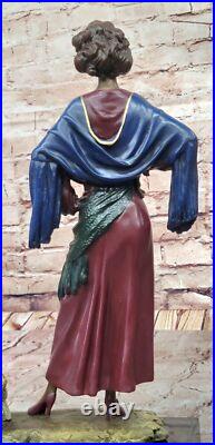 De Collection J. Erte Art Déco Bronze Statue Femme Avec Chien Domestique Solde