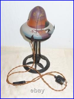 Design Lampe Vintage Lampadaire Probablement Art Déco Avec Belle Peinture Signé