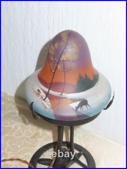 Design Lampe Vintage Lampadaire Probablement Art Déco Avec Belle Peinture Signé