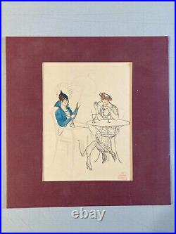 Dessin Peinture Encre Art Deco 1945 Sur Papier Femme Collection Lily Greenham