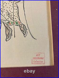 Dessin Peinture Encre Art Deco 1945 Sur Papier Femme Collection Lily Greenham