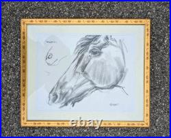 Dessin cheval Mandarin signé à identifier encadré vintage déco collection