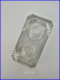 Double encrier ancien Portieux cristal taillé Art déco bureau France 20e