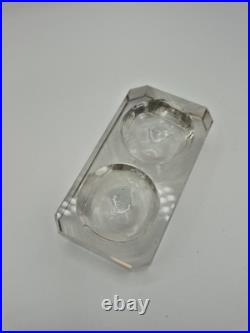 Double encrier ancien Portieux cristal taillé Art déco bureau France 20e