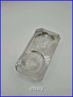Double encrier ancien Portieux cristal taillé Art déco bureau France 20e