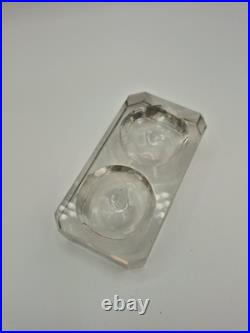 Double encrier ancien Portieux cristal taillé Art déco bureau France 20e
