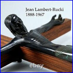 EXCEPTIONNEL GRAND Christ en croix Jean LAMBERT-RUCKI Bronze ART DECO RELIGIEUX