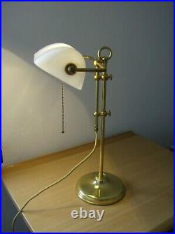 Élégant Art Deco Banquiers Lampe-Lampe de table-Verre Blanc-Massif Laiton
